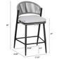 Hearth and Haven 26" Outdoor Counter Stool with Matte Black Frame in Light Gray (Set of 2), , large