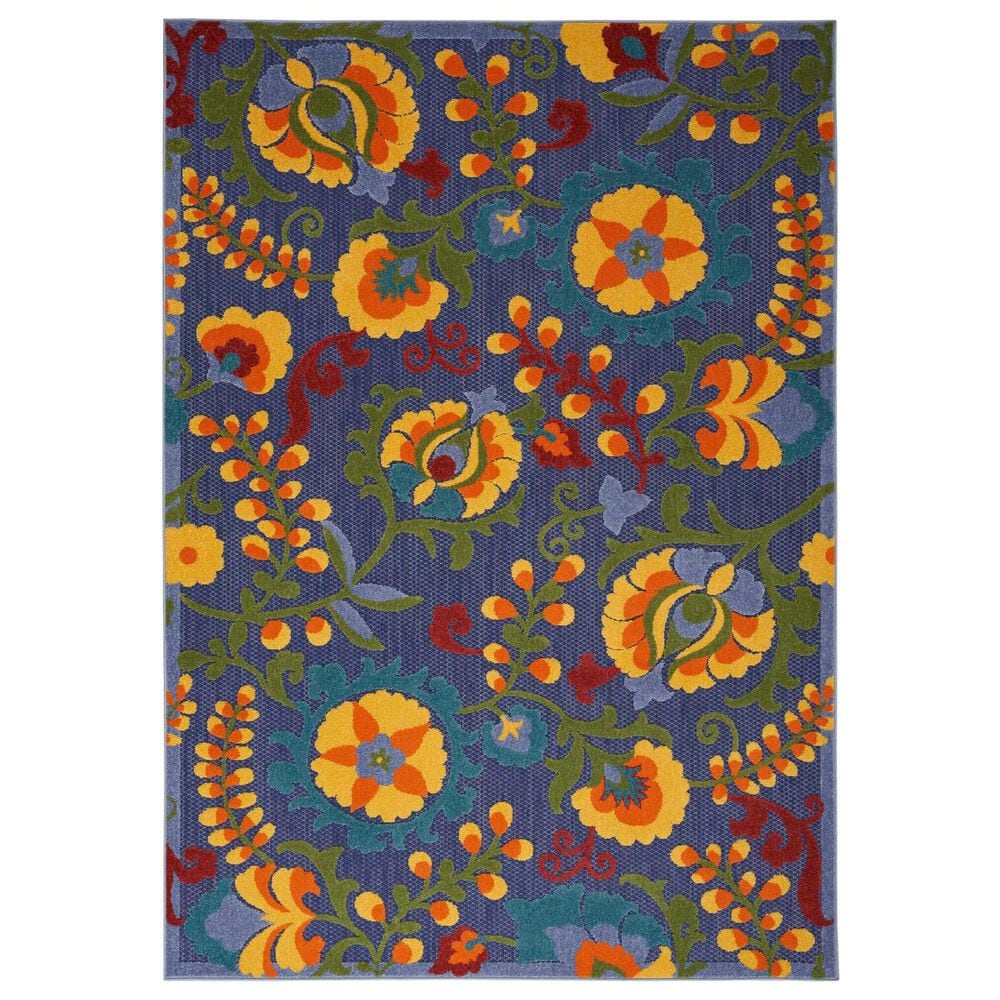 Nourison Aloha ALH17 3"6" x 5"6" Navy and Multicolor Indoor/Outdoor Area Rug, , large