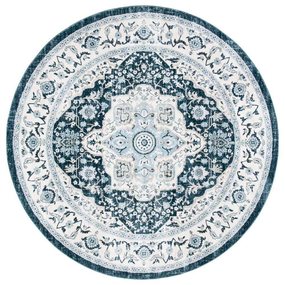 Safavieh Isabella 6"7" Round Navy and Creme Area Rug, , large