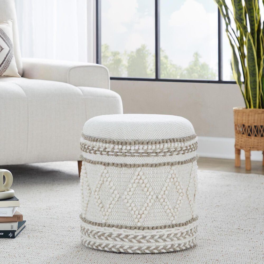 LumiSource Tahoe 18" Pom Pom Storage Ottoman in Beige, , large