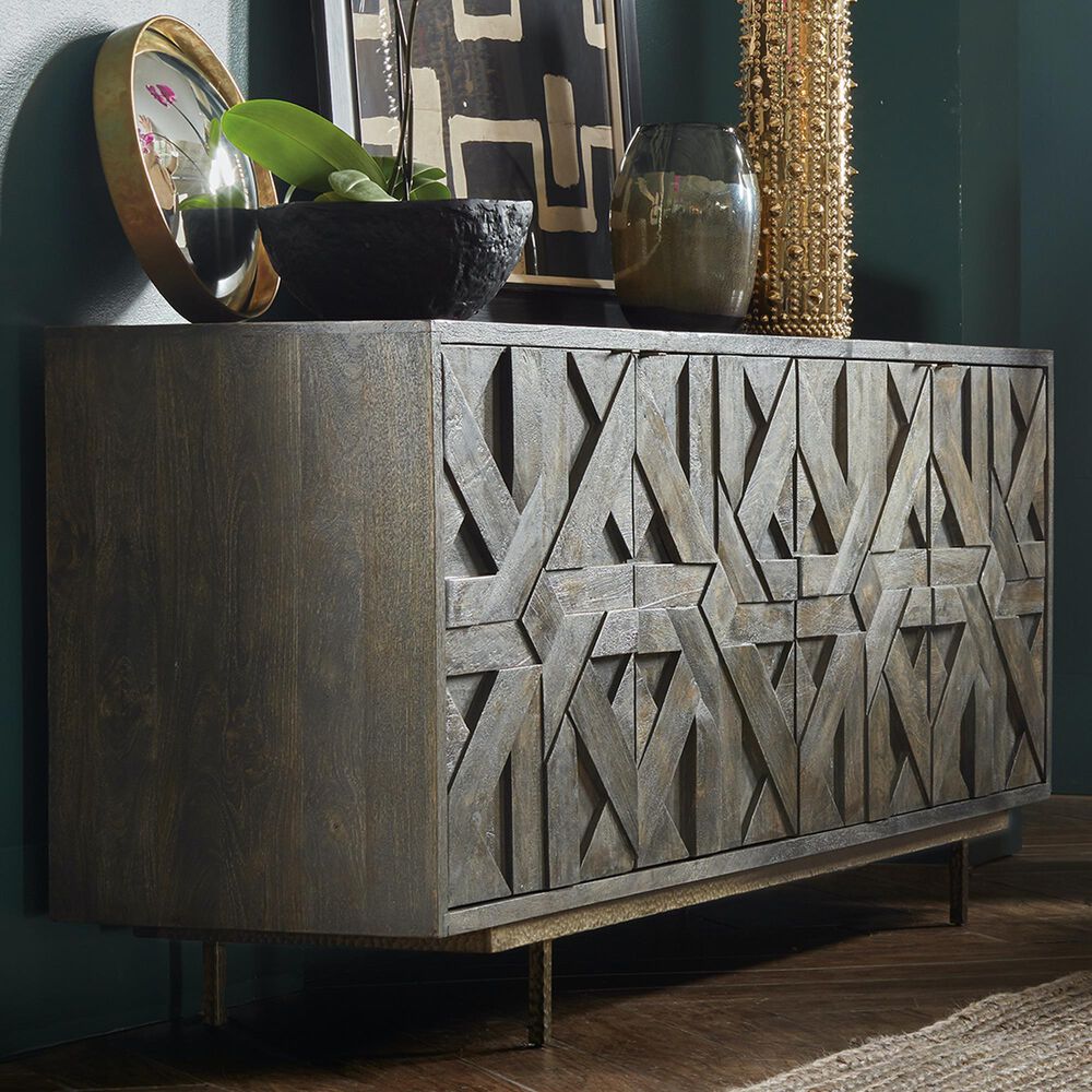 Hooker Furniture Commerce and Market Layers 80&quot; Entertainment Console in Natural Brass and Antique Brass, , large