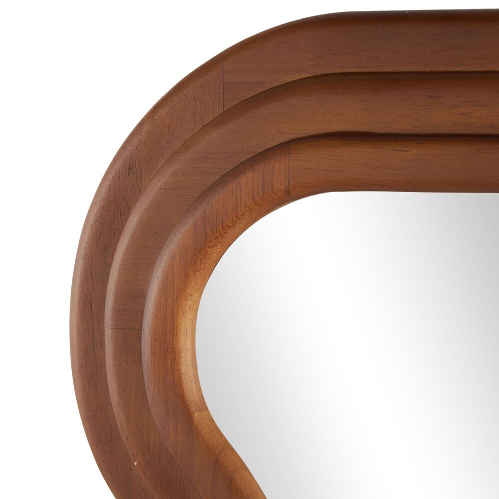 Maple and Jade 39&quot; Wood Abstract Wavy Wall Mirror in Brown, , large