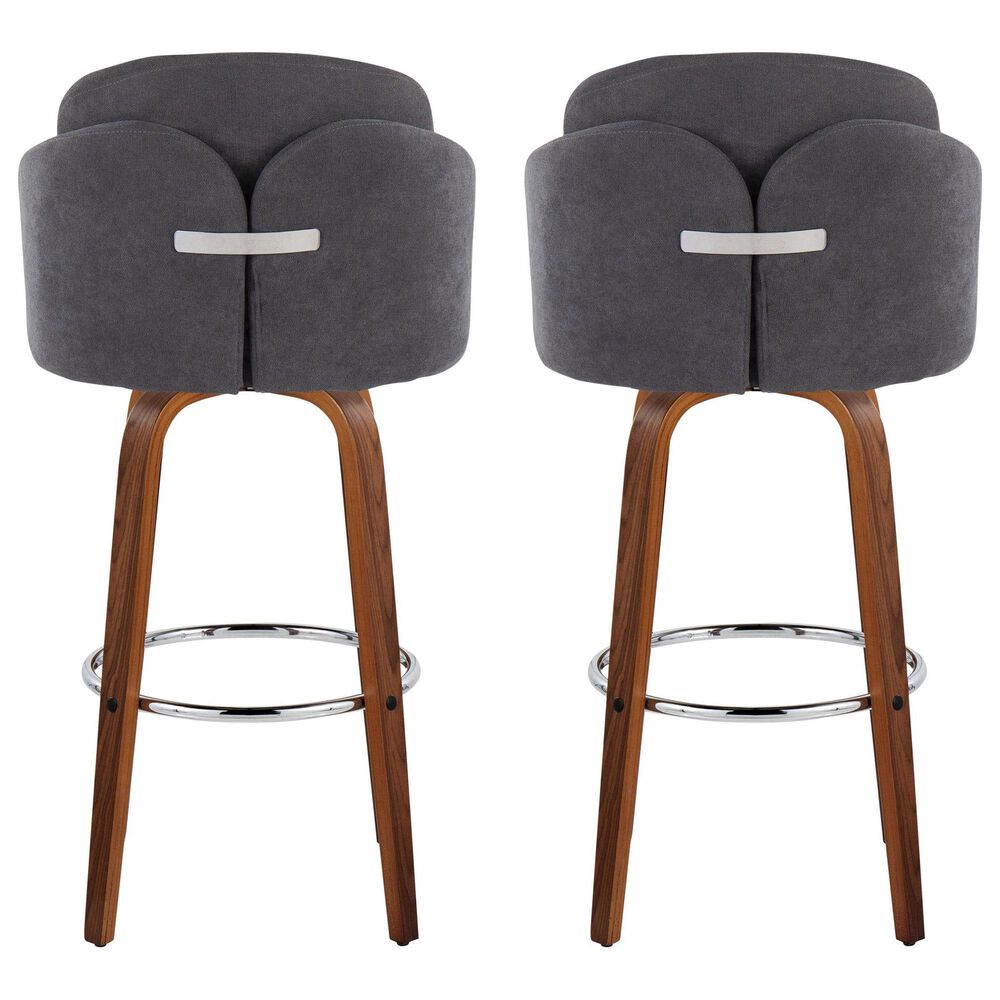 LumiSource Dahlia Swivel Bar Stool with Grey Upholstery in Walnut and Chrome (Set of 2), , large