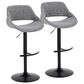 LumiSource Fabrico Swivel Adjustable Bar Stool with Grey Noise Fabric Upholstery and Rounded T Footrest in Black (Set of 2), , large