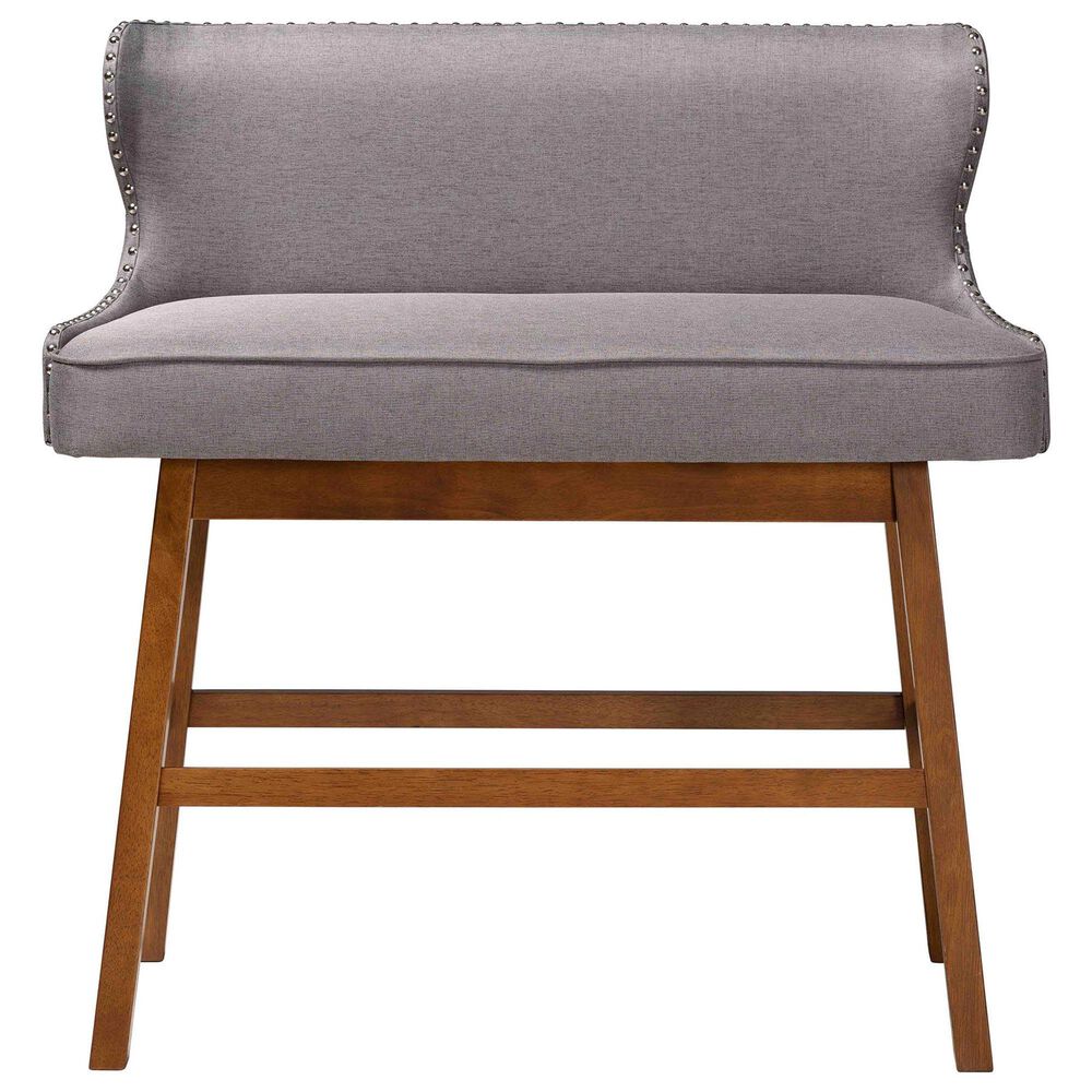 Baxton Studio Gradisca Bar Bench Banquette with Grey Cushion in Dark Walnut, , large