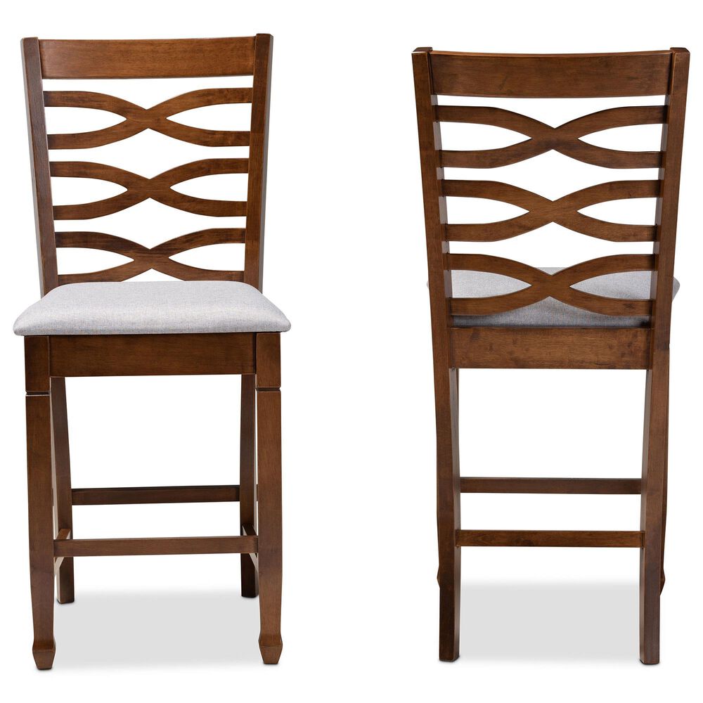 Baxton Studio Lanier Counter Height Pub Chair with Grey Cushion in Walnut (Set of 2), , large
