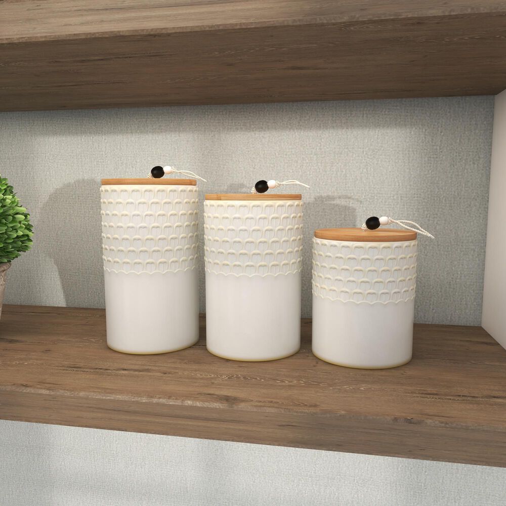 Maple and Jade Country Cottage Decorative Jar in White and Brown &#40;Set of 3&#41;, , large