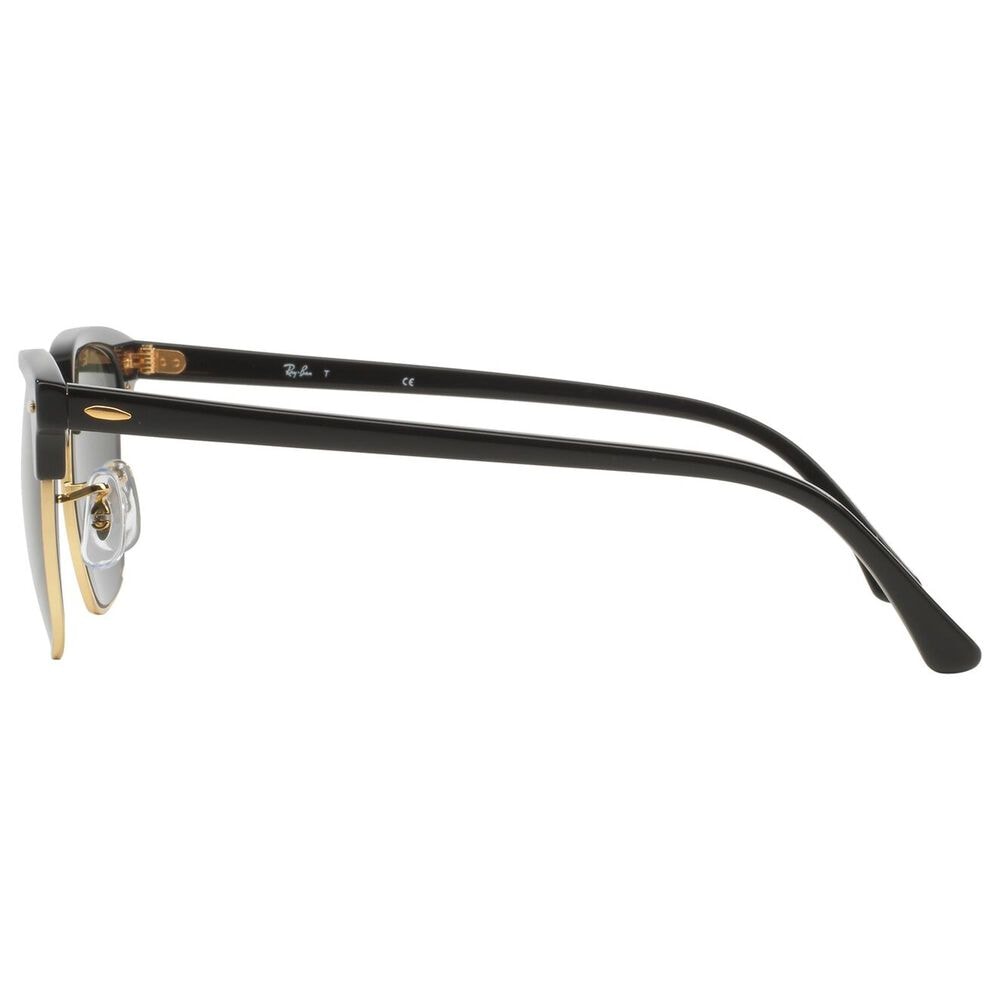 Rayban Glasses Clubmaster Classic Sunglasses with G-15 Green Lenses in Polished Black and Gold, , large