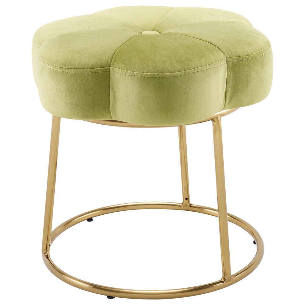 Linon Home Decor Seraphina Vanity Stool with Green Cushion in Gold, , large