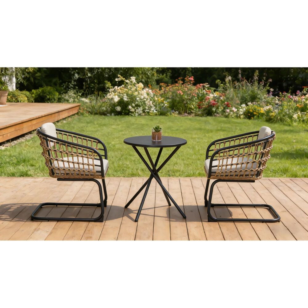 Hearth and Haven Outdoor Wicker Dining Chair with Curved Wraparound Frame in Beige (Set of 2), , large