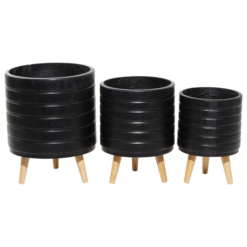 Maple and Jade Horizontal Etched Line Planter in Black and Light Brown (Set of 3), , large