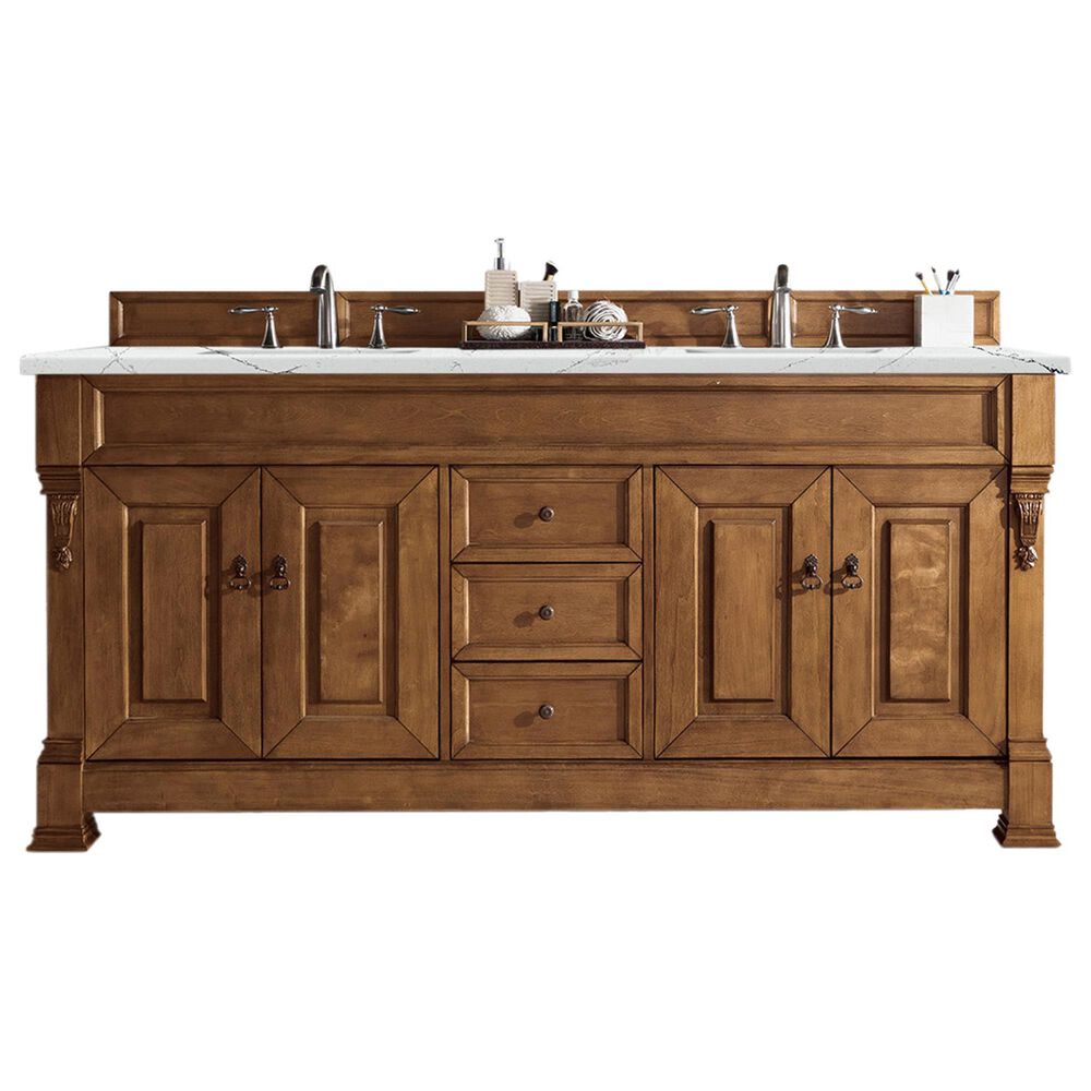 James Martin Vanities Brookfield 72" Double Bathroom Vanity in Country Oak with 3 cm Ethereal Noctis Quartz Top and Rectangle Sinks, , large