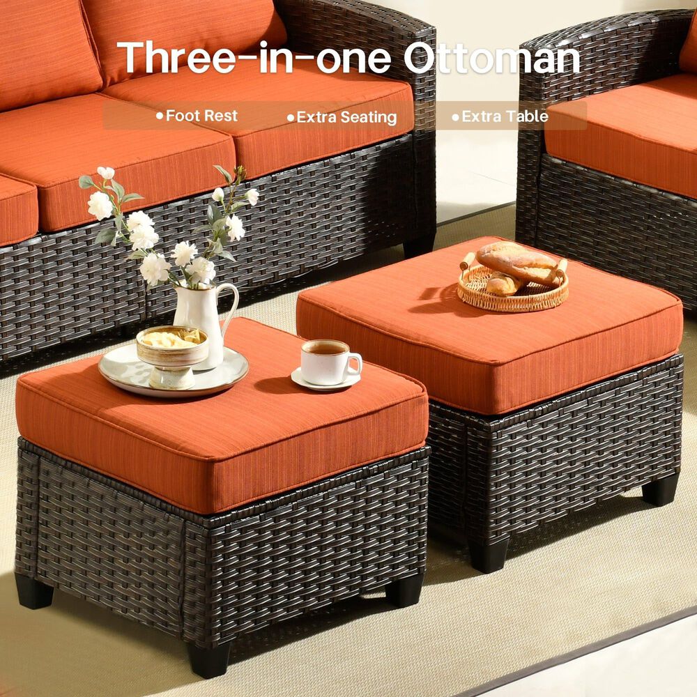 HOMLUX 5-Piece Patio Conversation Set with Brown Wicker in Orange Red, , large