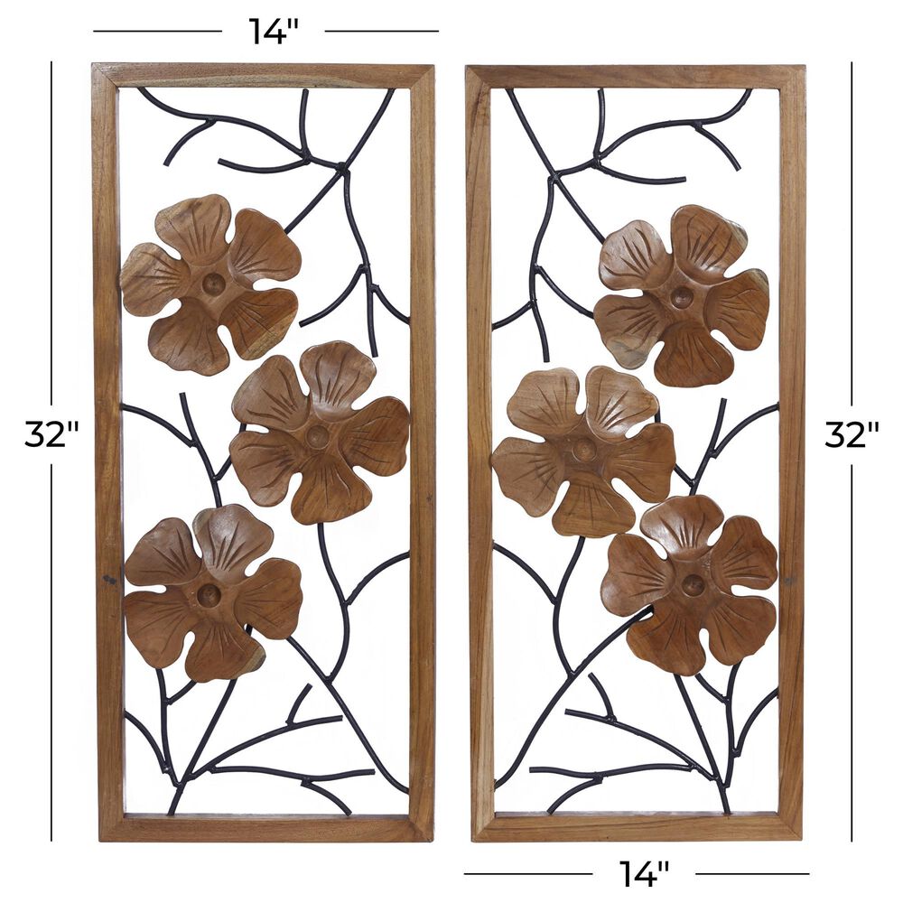 Maple and Jade 32&quot; x 14&quot; Flowers Wall Decor in Natural Brown &#40;Set of 2&#41;, , large