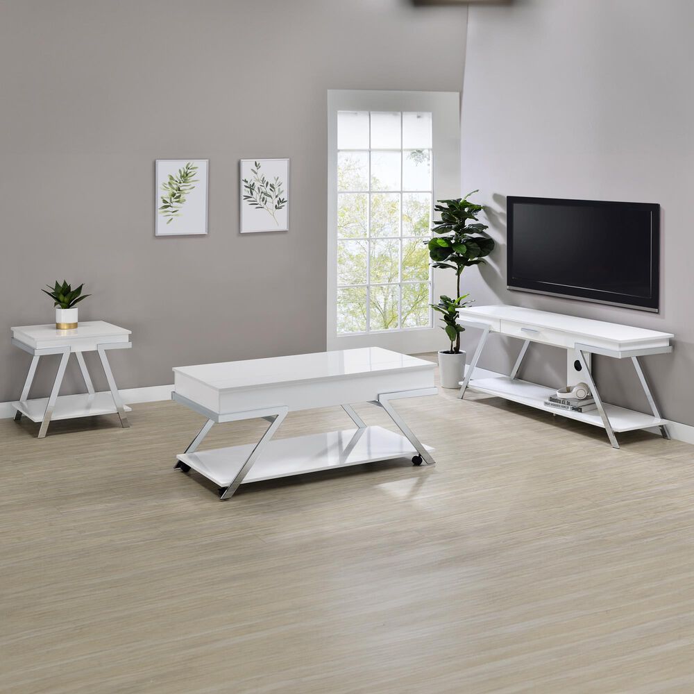 Steve Silver Furniture Zena End Table in White and Chrome, , large
