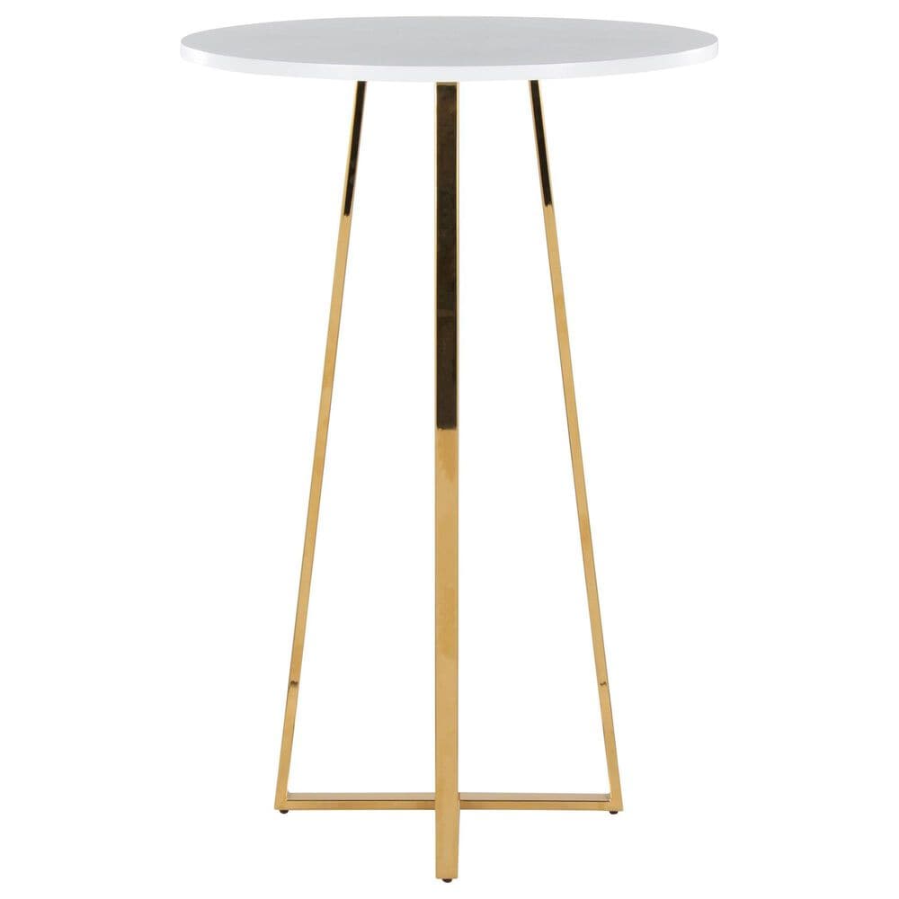 LumiSource Cosmo Bar Table in Gold Metal and White Wood, , large