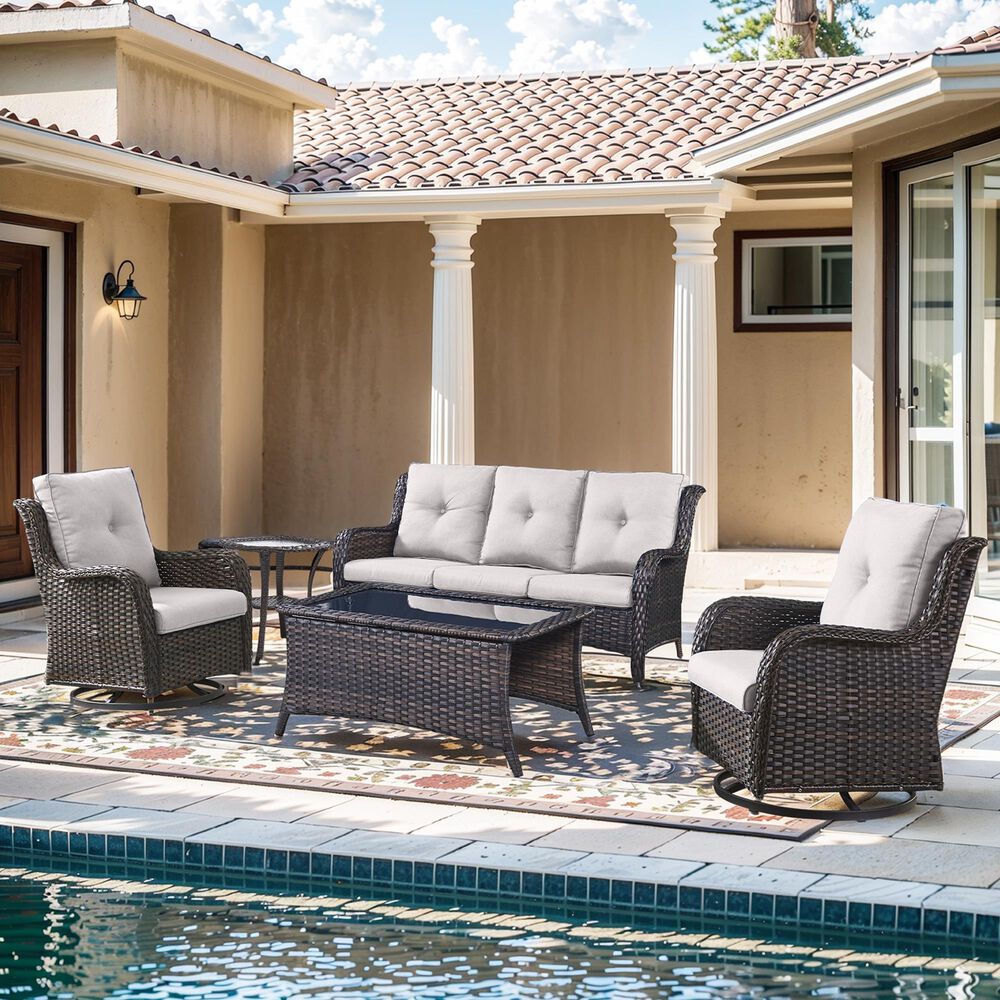 Sunwell Garden Outdoor Sofa with Brown Rattan in Beige, , large