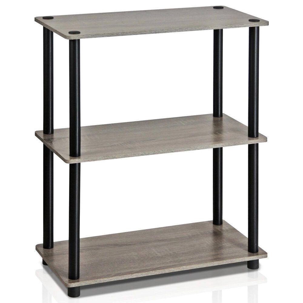 HOMLUX 3-Tier Compact Open Storage Bookshelf in French Oak and Black, , large