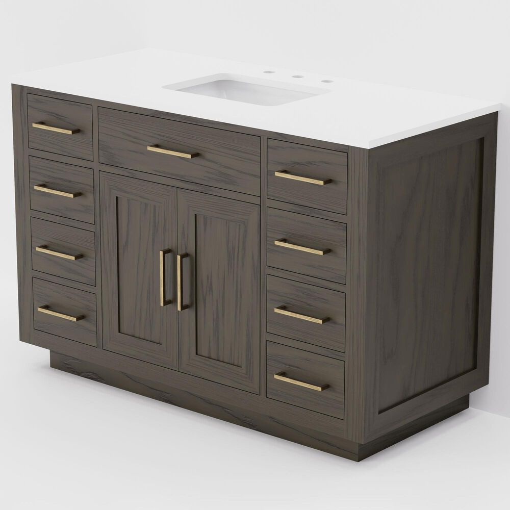 Lexora Home Abbey 48" Single Bathroom Vanity in Brown Oak with 2 cm White Quartz Top and Rectangular Sink, , large