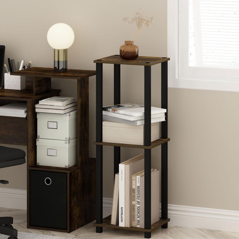 HOMLUX 2-Tier Small End Table in Amber Pine and Black (Set of 2), , large