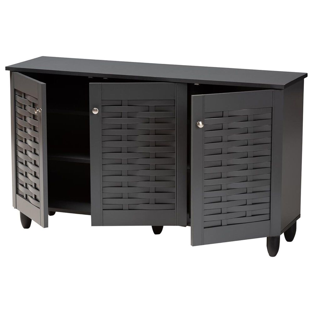 Baxton Studio Winda 3-Door Entryway Shoe Storage Cabinet in Dark Gray, , large