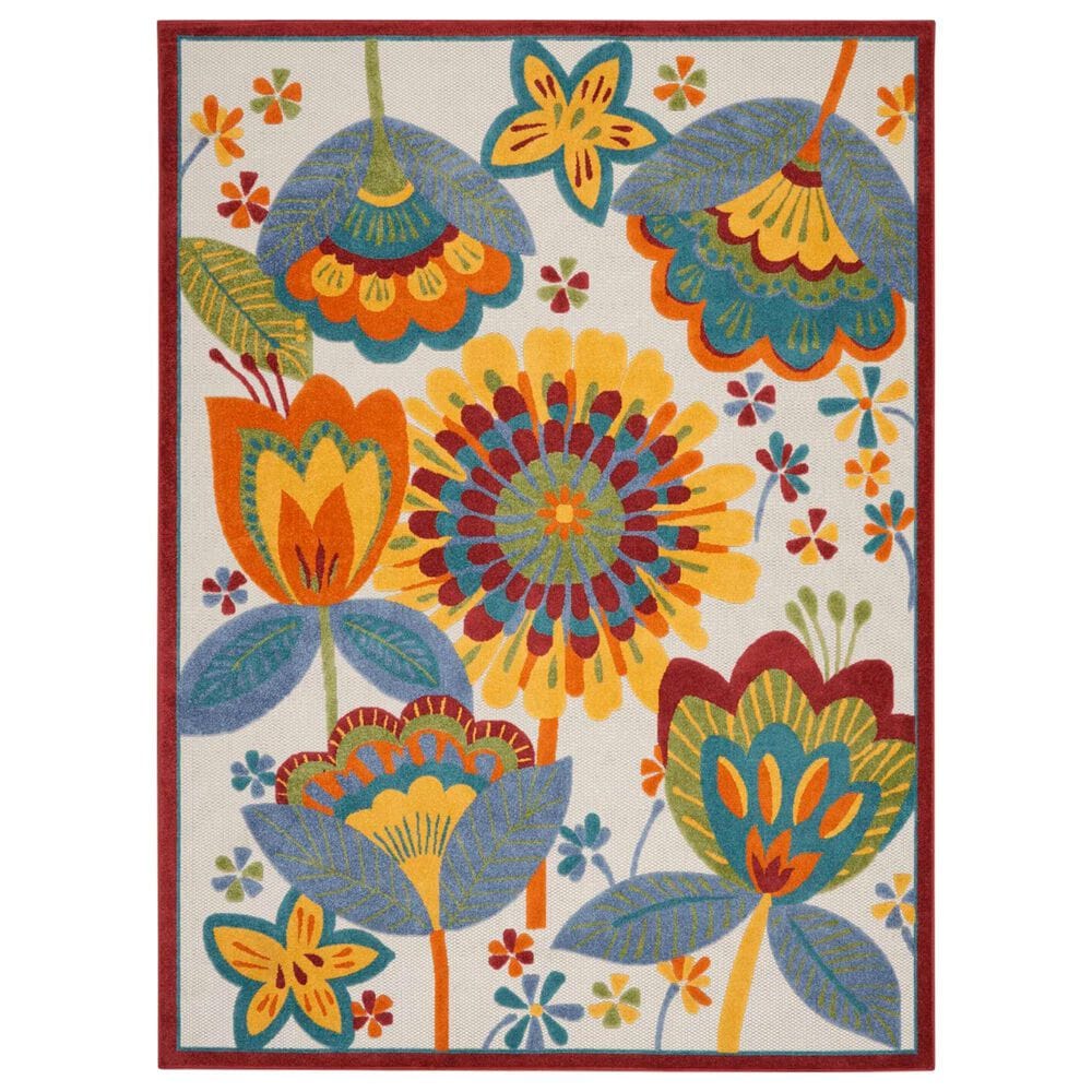 Nourison Aloha 12" x 15" Bright Blue, Neutral Ivory, Yellow and Red Indoor/Outdoor Area Rug, , large