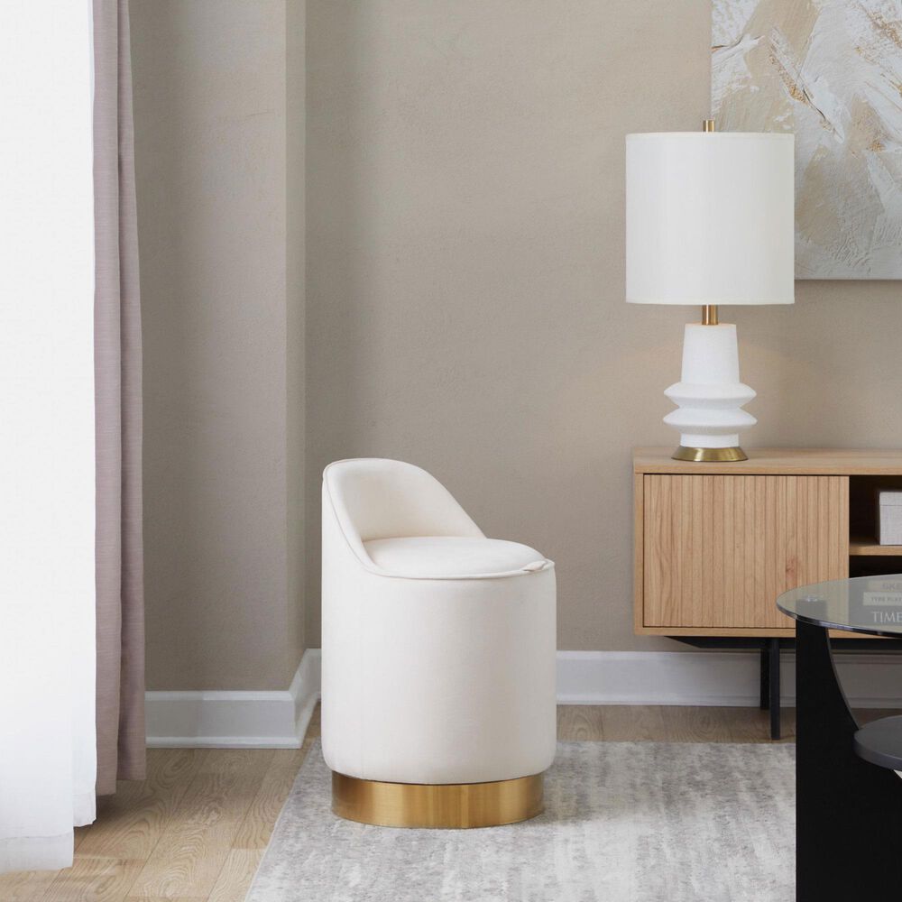 Lumisource Marla Vanity Stool with Cream Upholstered in Gold, , large