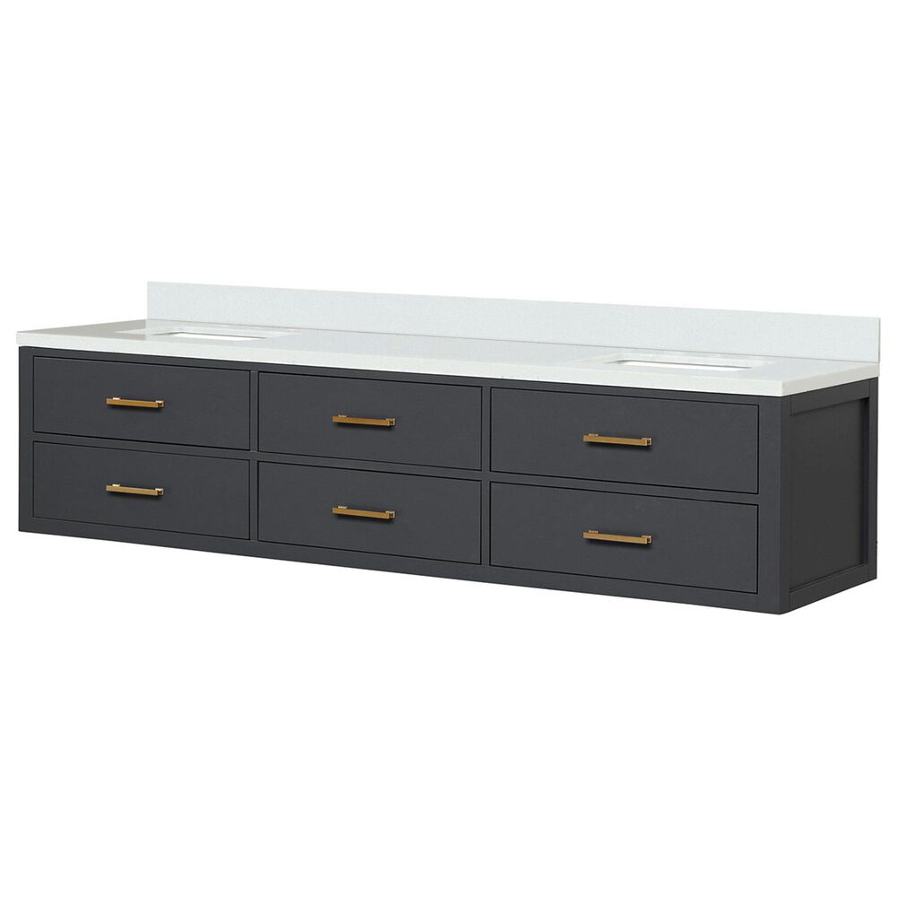 Lexora Home Castor 80" Double Bathroom Vanity in Black with 2 cm White Quartz Top and Rectangular Sinks, , large