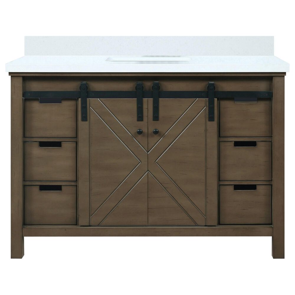 Lexora Home Marsyas 48" Single Bathroom Vanity in Rustic Brown with White Quartz Top and Rectangular Sink, , large