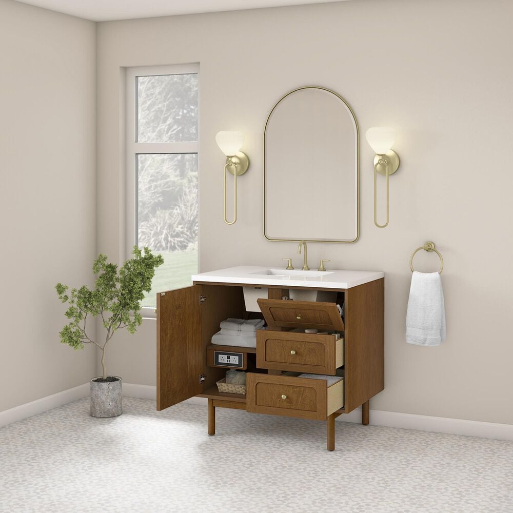 James Martin Laurent 36" Single Bathroom Vanity in Honey Oak with 3 cm Victorian Silver Silestone Top and Rectangular Sink, , large
