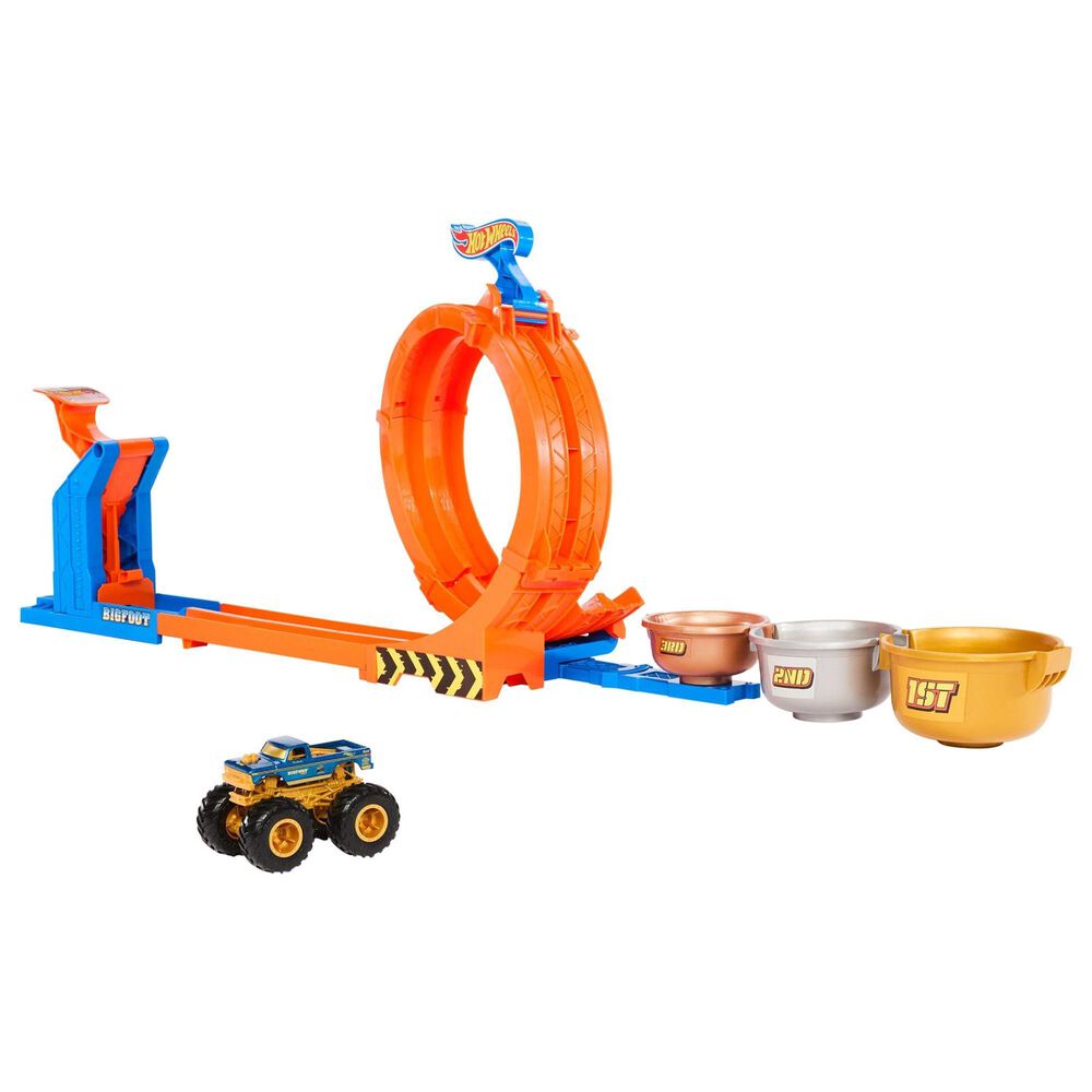 Hot Wheels Monster Trucks Loop-and-Flip Trophy Challenge Playset with Die-Cast Bigfoot Toy Truck in Multicolor, , large