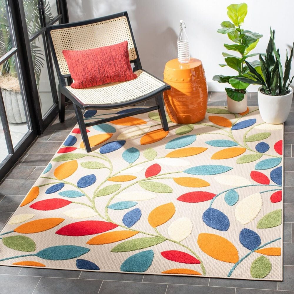 Safavieh Cabana CBN369A 5&#39;3&quot; x 7&#39;7&quot; Ivory and Green Indoor/Outdoor Area Performance Rug, , large