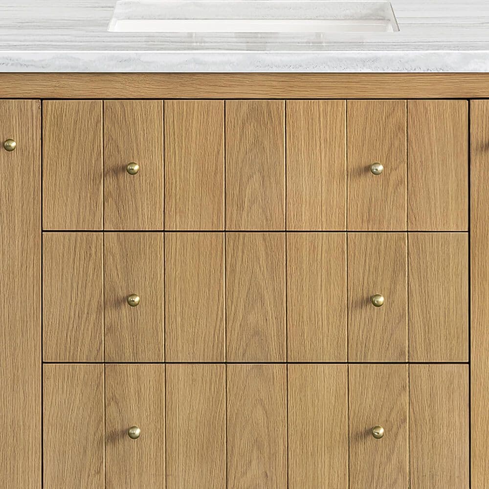 James Martin Vanities Hudson 60&quot; Single Bathroom Vanity in Light Natural Oak with 3 cm Arctic Fall Solid Surface Top and Rectangular Sink, , large