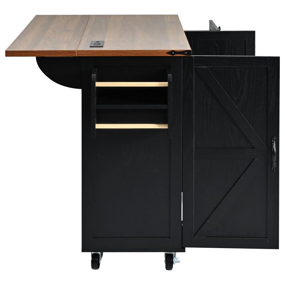 HOMLUX 55" Farmhouse Kitchen Island with Power Outlet in Black, , large