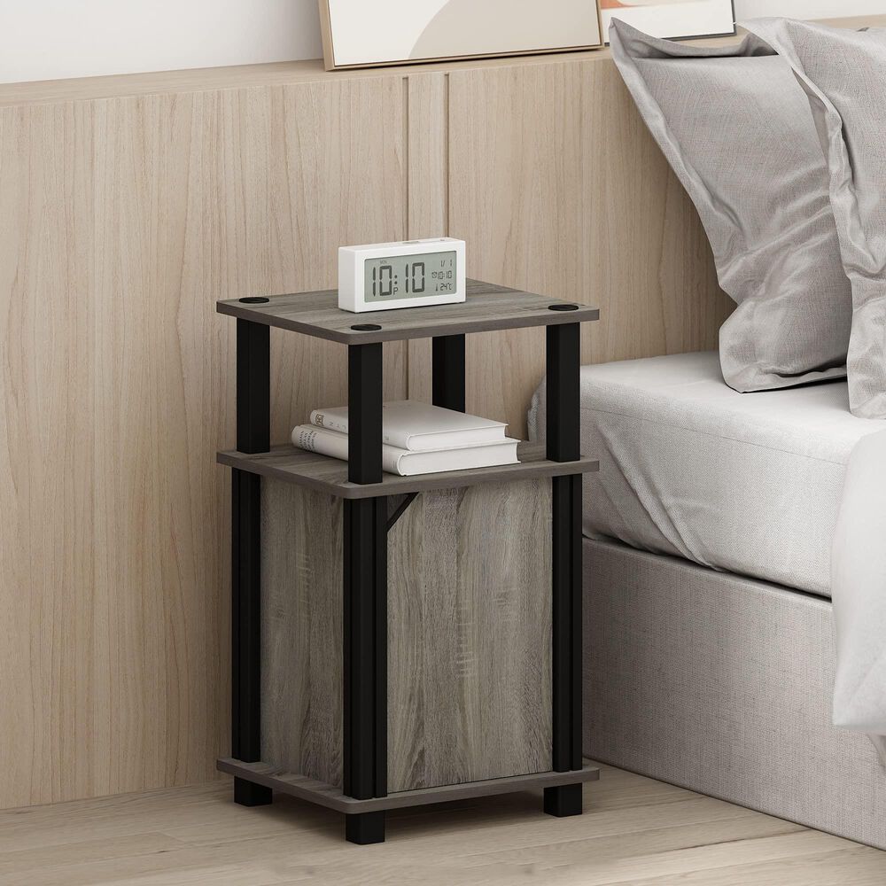 HOMLUX 3-Tier End Table with Door in French Oak Grey and Black (Set of 2), , large