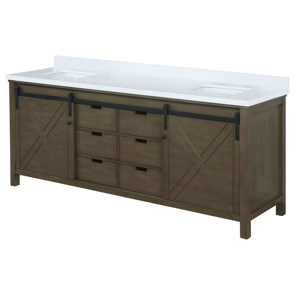 Lexora Home Marsyas 80" Double Bathroom Vanity in Rustic Brown with 2 cm White Cultured Marble Top and Rectangular Sinks, , large