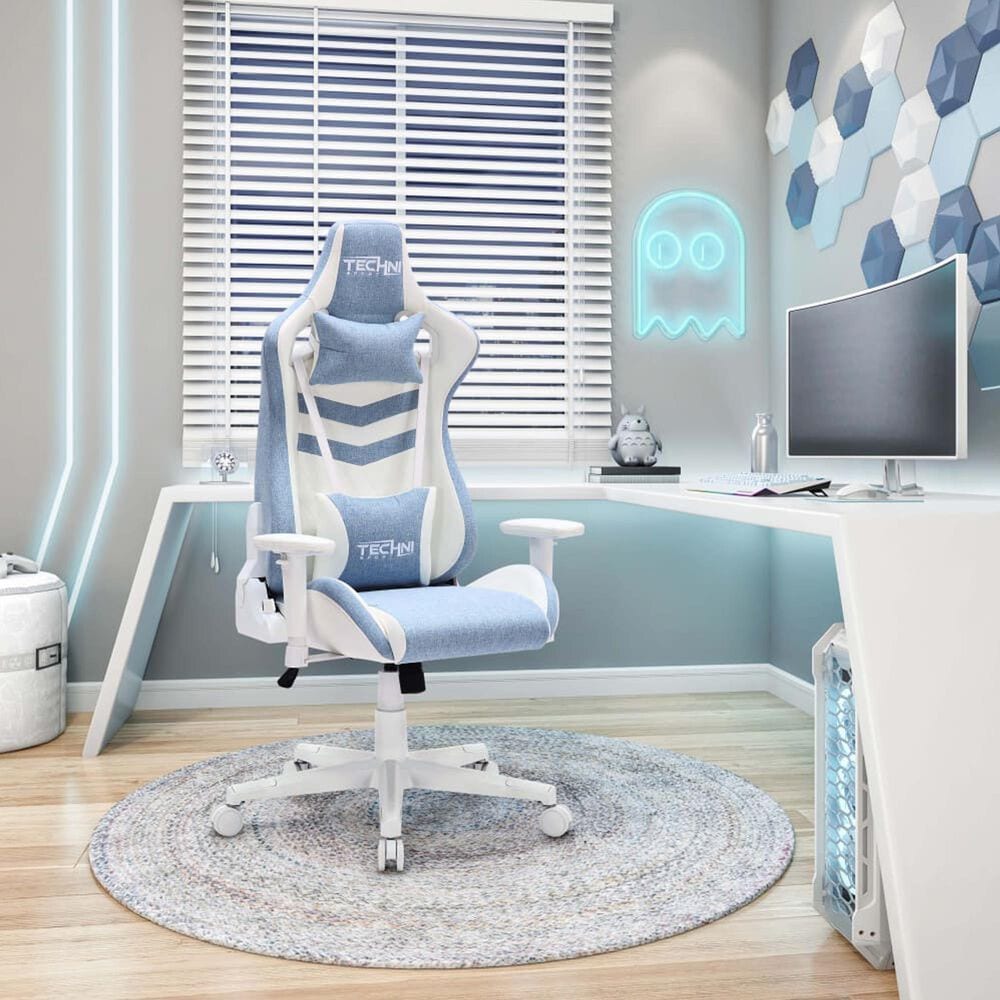 Techni Sport Pastel Gaming Chair in Blue and White, , large