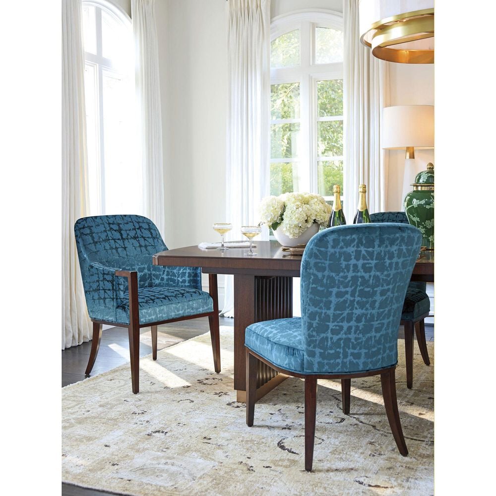 Lexington Furniture Rendezvous Lambeth Dining Arm Chair in Chester Finish and Blue Upholstery, , large