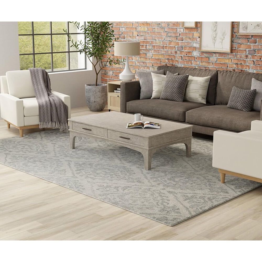 Feizy Belfort Damask Gray 12&#39; x 15&#39; Area Rug, , large