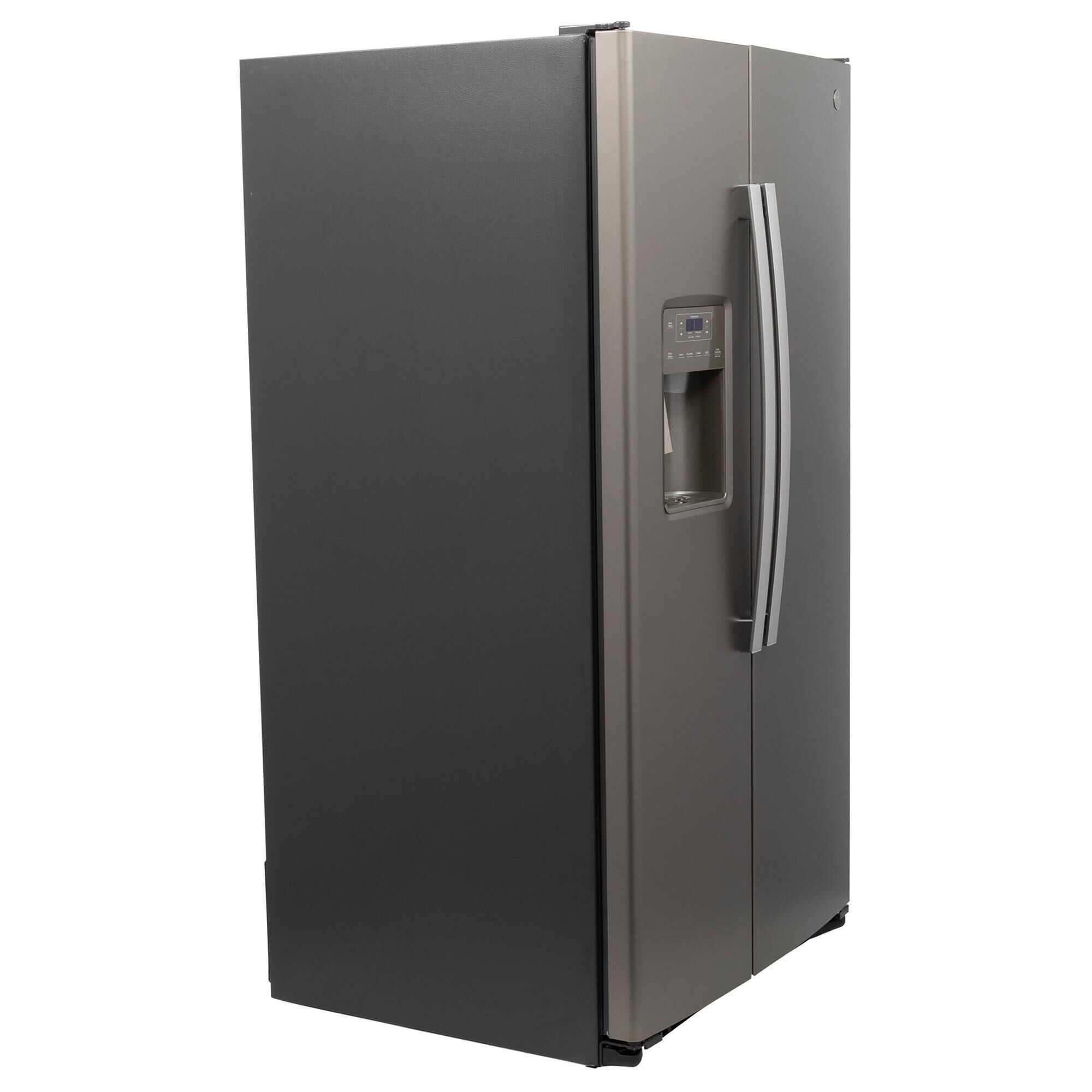 GE Appliances 23 Cu. Ft. Side by Side Refrigerator with External Dispenser in Fingerprint Resistant Slate NFM