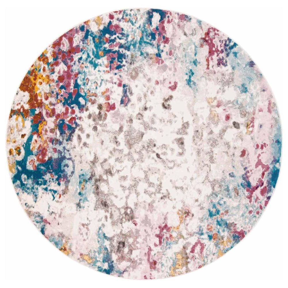 Safavieh Aria 6"6" Round Cream and Dark Teal Area Rug, , large