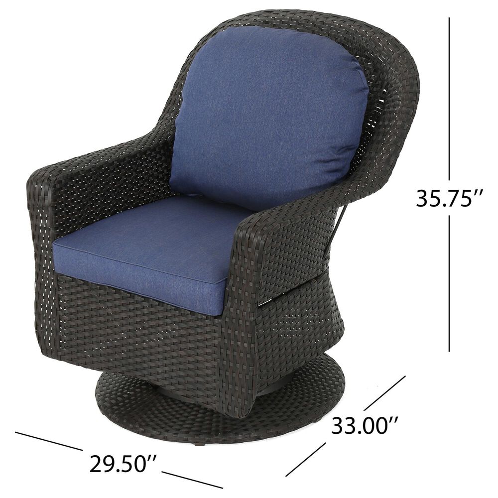 Hearth and Haven Liam Swivel Club Chair with Blue Cushion in Dark Brown &#40;Set of 2&#41;, , large