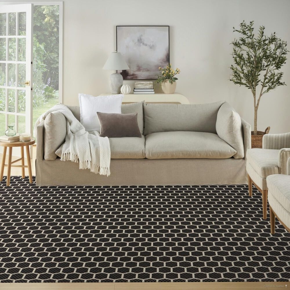Nourison Twist Reversible 8&#39; x 10&#39; Black Indoor/Outdoor Area Rug, , large