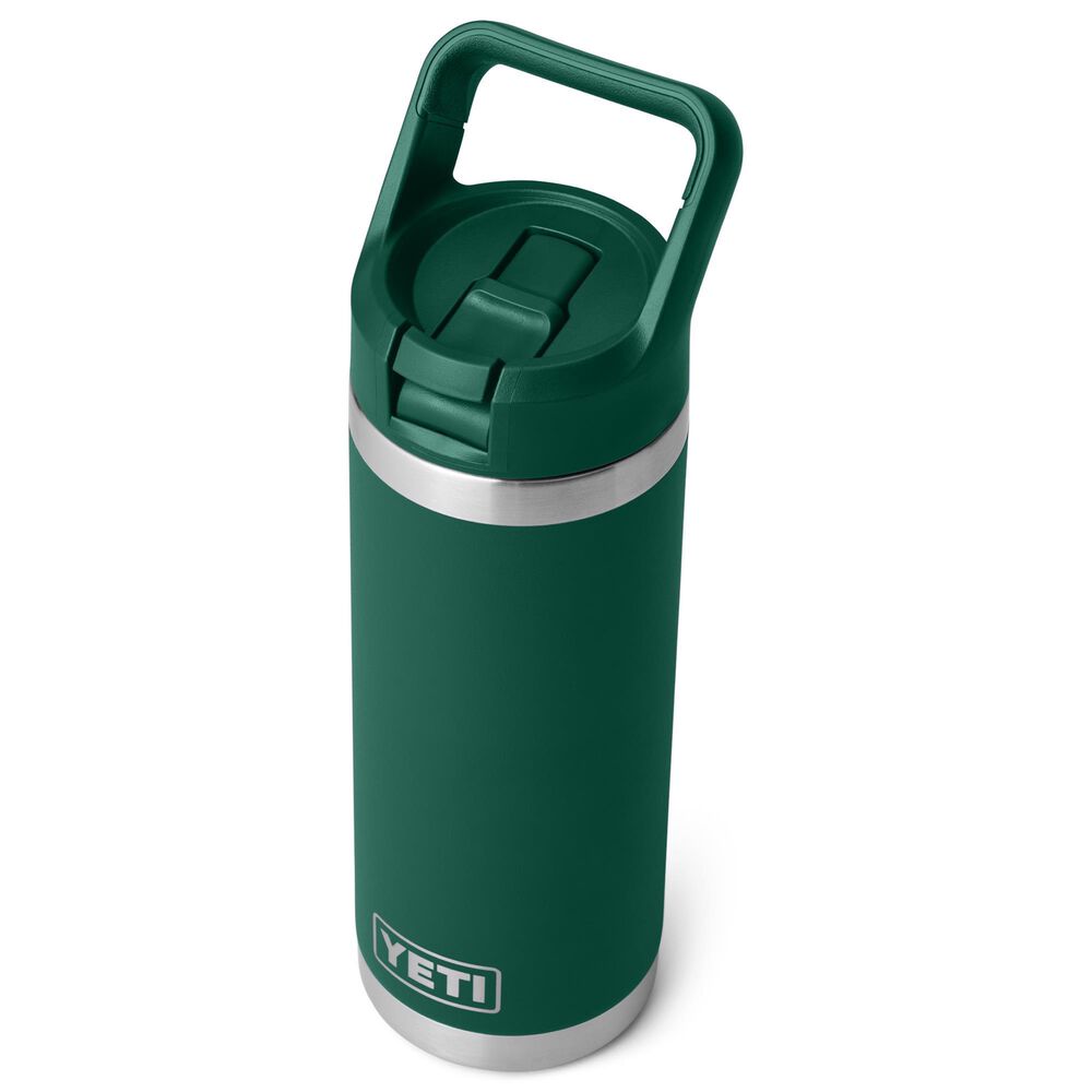 YETI Rambler 18 Oz Water Bottle with Color-Matched Straw Cap in Black Forest Green, , large