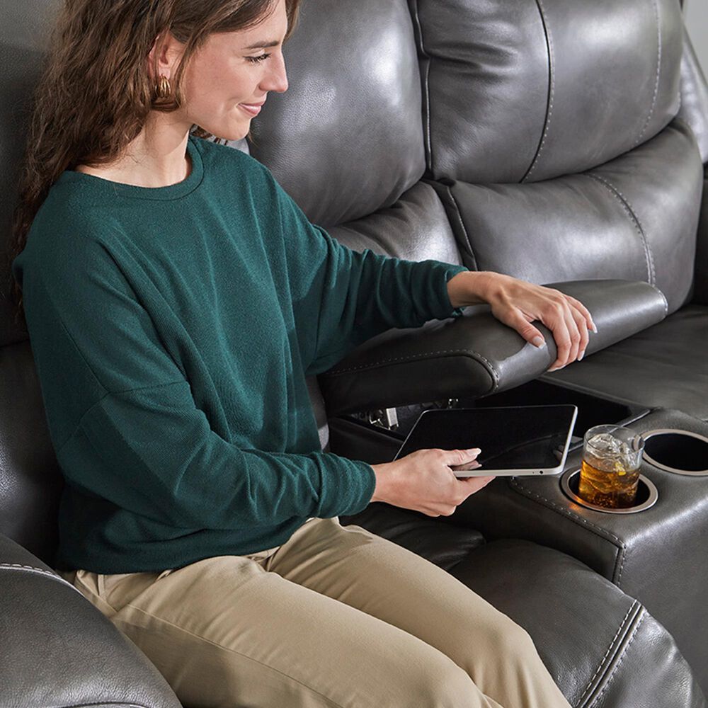 Homestretch Custom Comfort Power Reclining Loveseat in Galaxy Gray, , large
