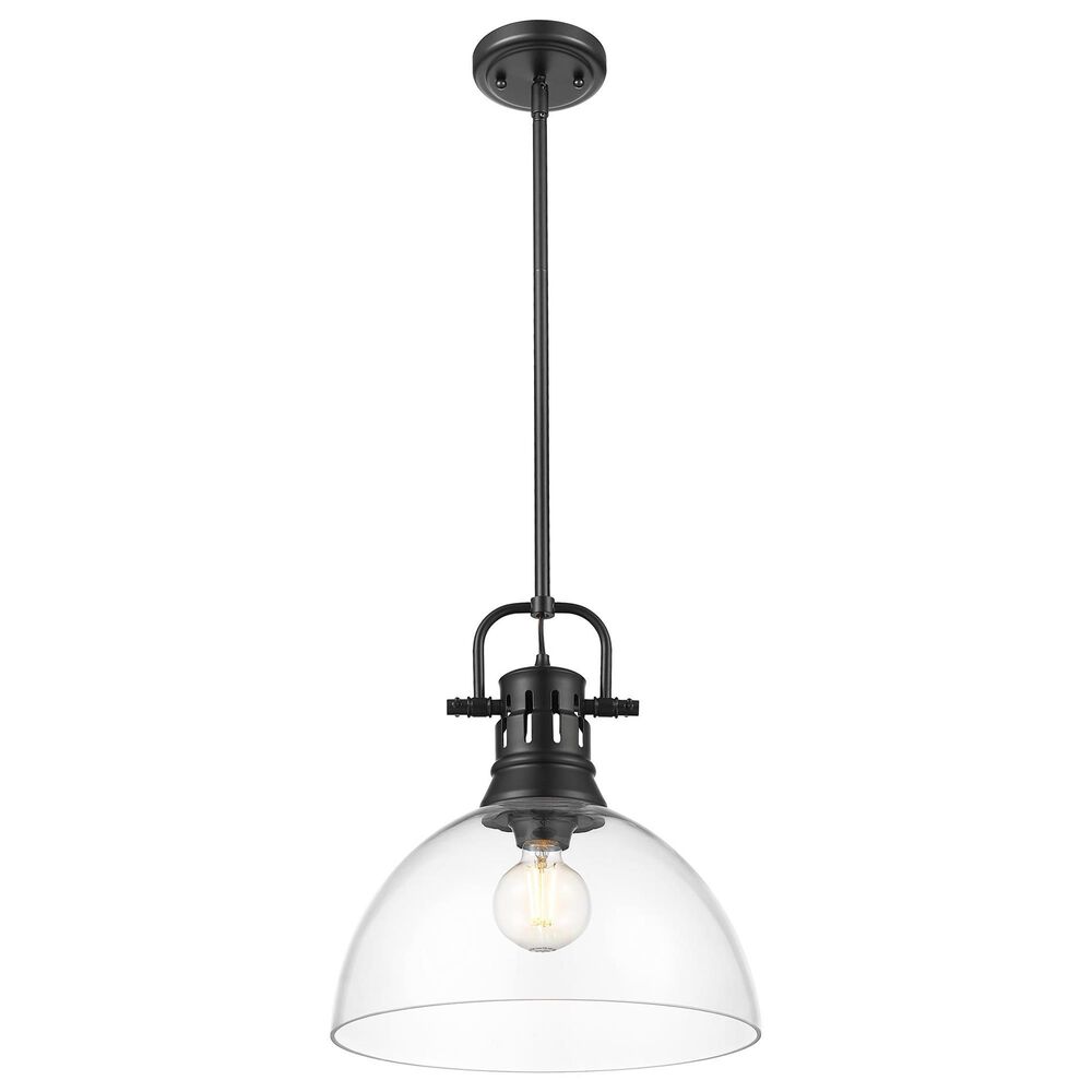 Golden Lighting Duncan 1-Light Pendant with Rod and Clear Shade in Matte Black, , large
