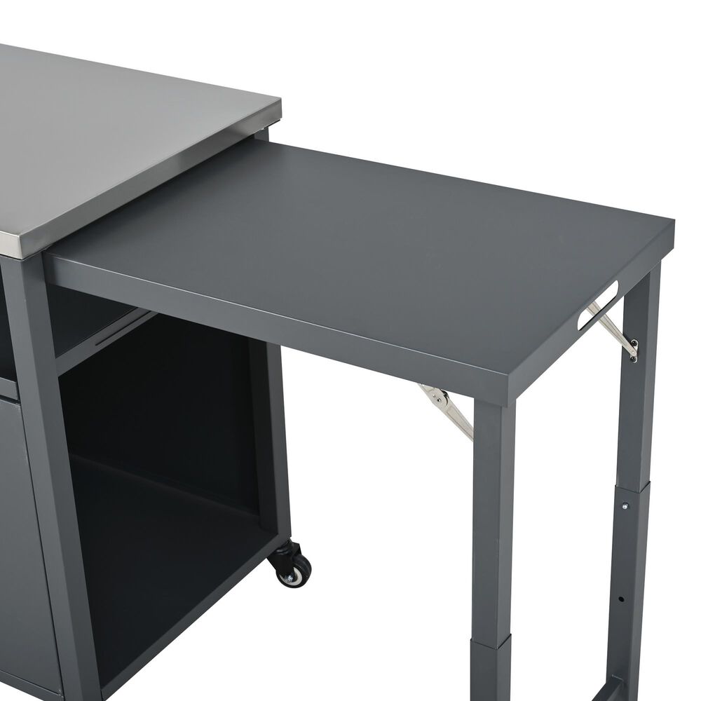 Hearth and Haven Outdoor Kitchen Island Cart with Dual Expandable Stainless Steel Tabletops in Gray, , large