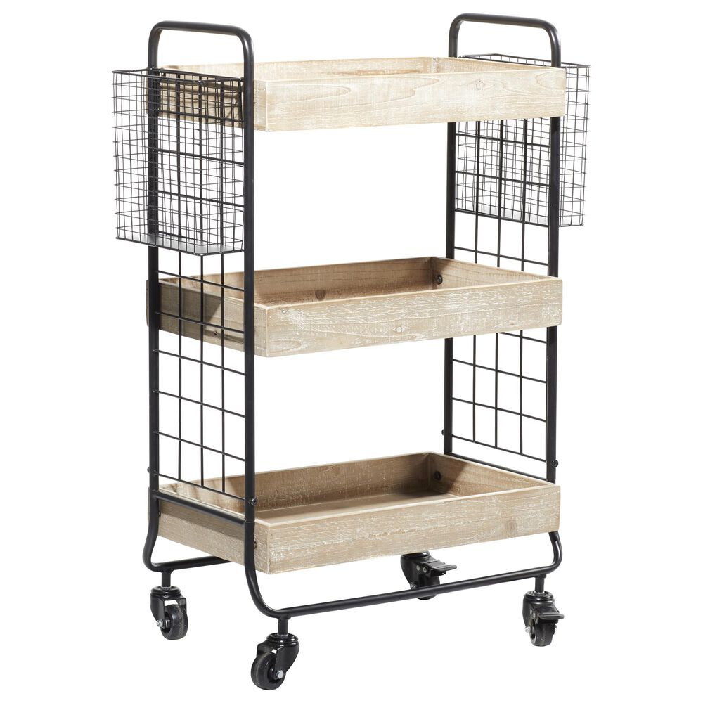 Maple and Jade 33" Bar Cart in Brown and Black, , large