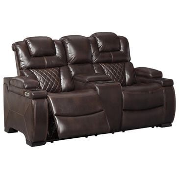 Signature Design by Ashley Warnerton Power Recliner Loveseat with Console in Chocolate, , large