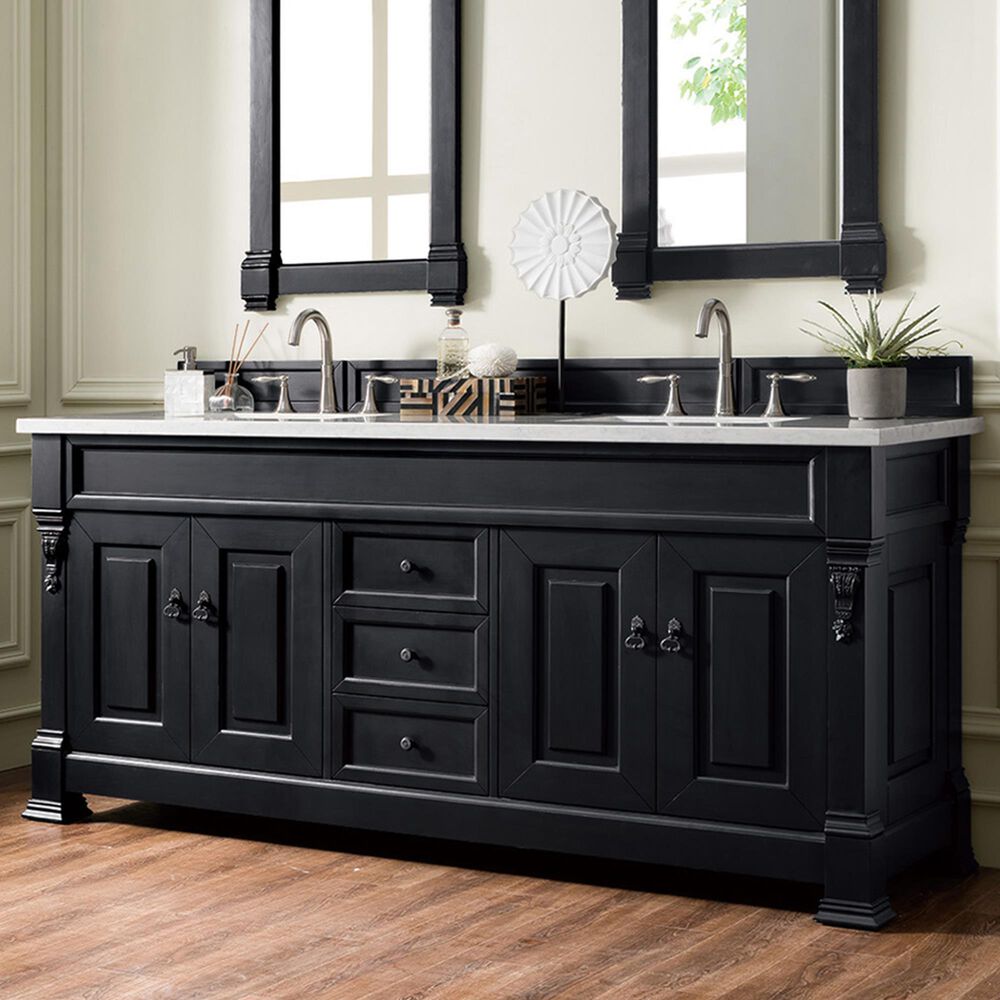 James Martin Vanities Brookfield 72&quot; Double Bathroom Vanity in Antique Black with 3 cm Arctic Fall Solid Surface Top and Rectangle Sinks, , large